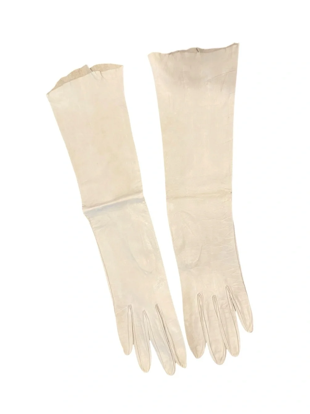 Vintage Long Cream Leather Opera Gloves Sz S